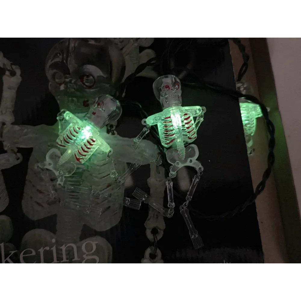 Halloween Skeleton 10 Flickering String Lights Vintage Indoor Use Only